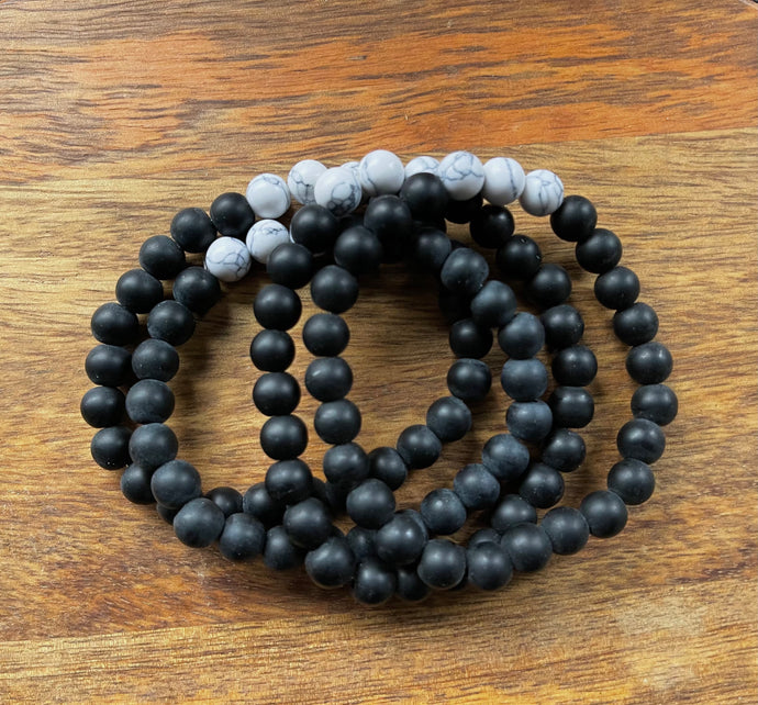 Black Onyx + Triple Howlite Bead Bracelet