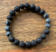 Snowflake Obsidian + Lava Stone Bracelet