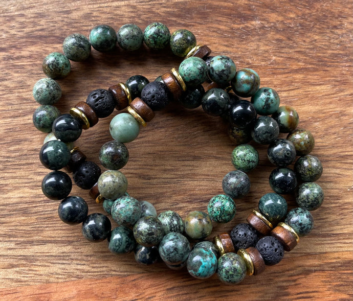 African Jade + Lava Stone Bracelet