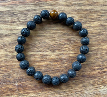 Black Lava Stone + Singular Tiger’s Eye Bead Bracelet