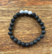 Black Lava Stone + Triple Howlite Bead Bracelet